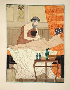 Aplicación de perfume egipcio blanco en la cadera, ilustración de 